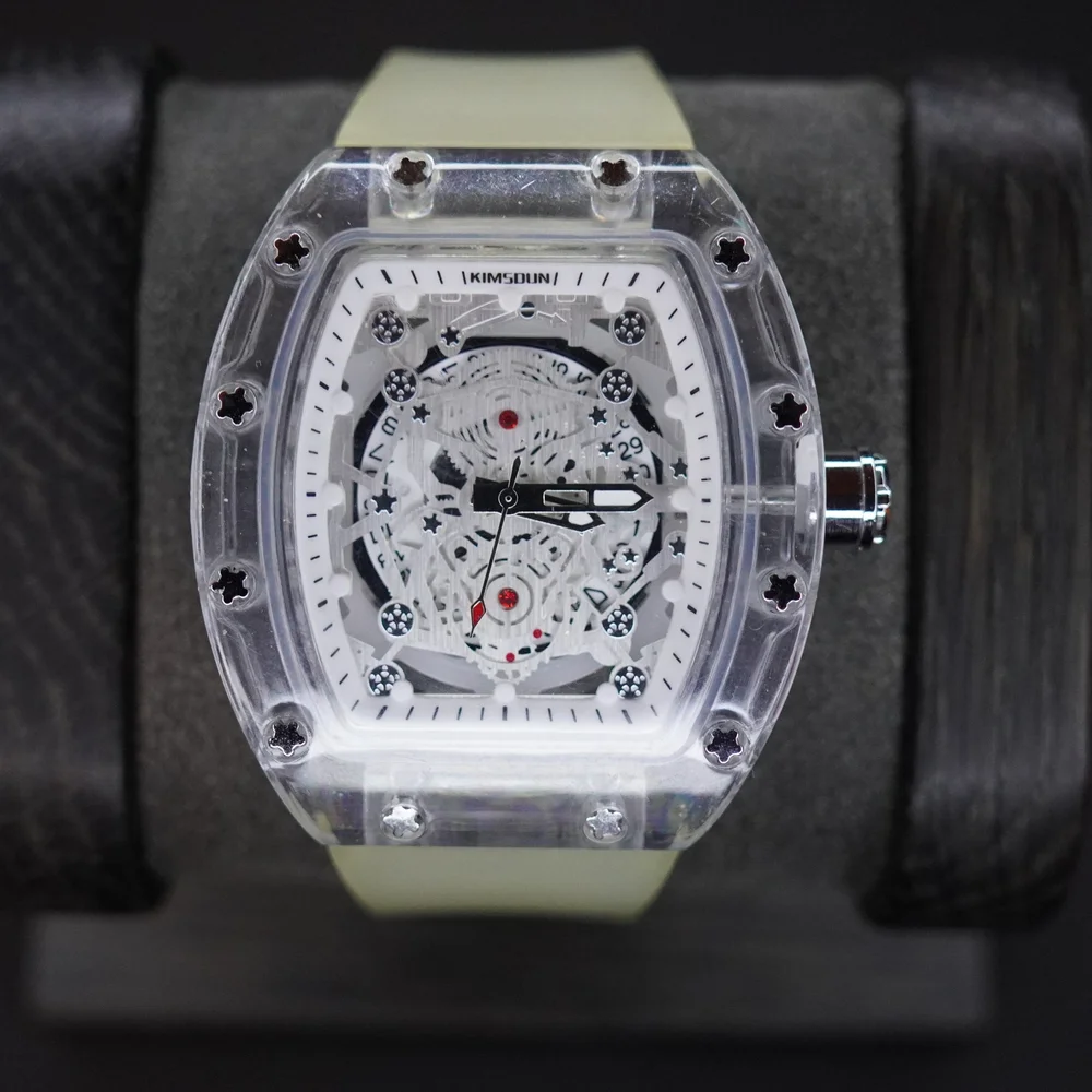 KIMSDUN Skeleton Dial Transparent Case Watch